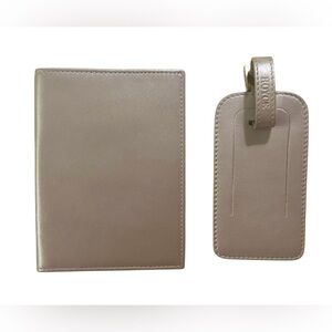 NWOT ROYCE New York Gray Leather Travel Set- Passport Holder & Luggage Tag